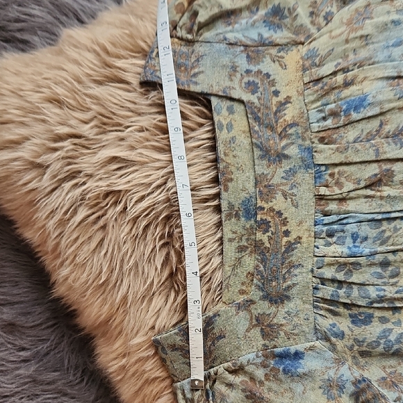 Aritzia Talula Babaton Blue and Green Floral Blouse with bell sleeves and tie - Picture 8 of 12